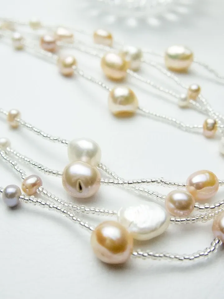 Double Chained Necklace Connected by Gold Square