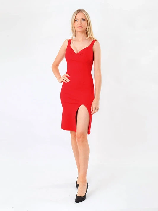 Sweetheart Midi Dress with Slit Detail