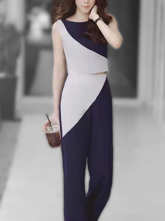 Blue Jumpsuit with Asymmetrical Design