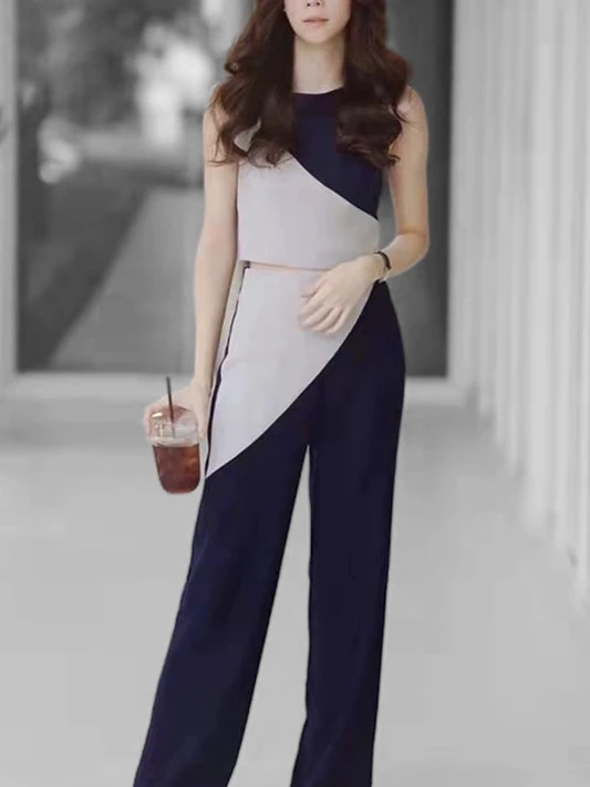 Blue Jumpsuit with Asymmetrical Design