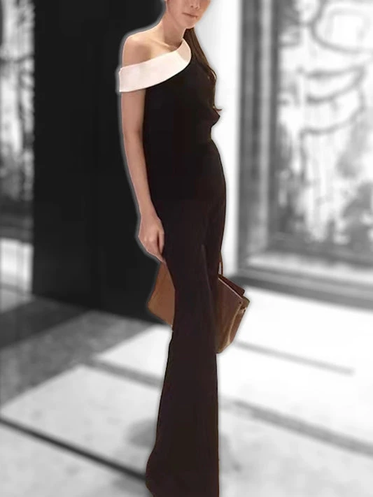 Black and White One-Shoulder Jumpsuit